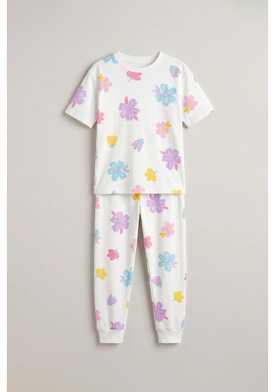 Zuzunga Pastel Renkli Çiçek Desenli Beyaz Kız Çocuk Pamuk Pijama Takımı Zuzunga Pastel Renkli Çiçek Desenli Beyaz Kız Çocuk Pamuk Pijama Takımı