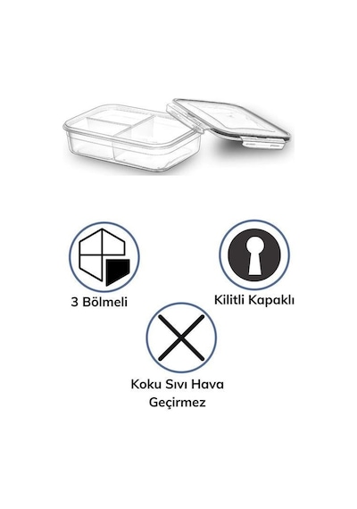 Mcg 3 Bölmeli Kilitli Kapaklı 1 Litre Erzak Saklama Kabı Lc-510 Renkli