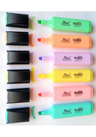 Masis Pastel Renk Fosforlu İşaretleme Kalemi 6'lı Set Çok Renkli