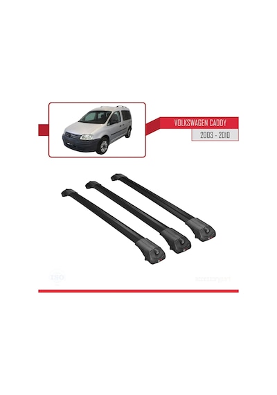 Volkswagen Caddy 2003-2010 Arası İle Uyumlu Ace-1 Ara Atkı Tavan Barı Siyah 3 Adet Bar