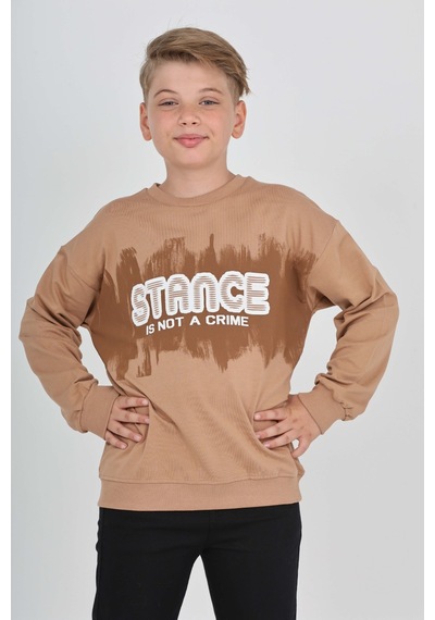 Toontoy Kids Toontoy Erkek Çocuk Stance Baskılı Sweatshirt Kahve