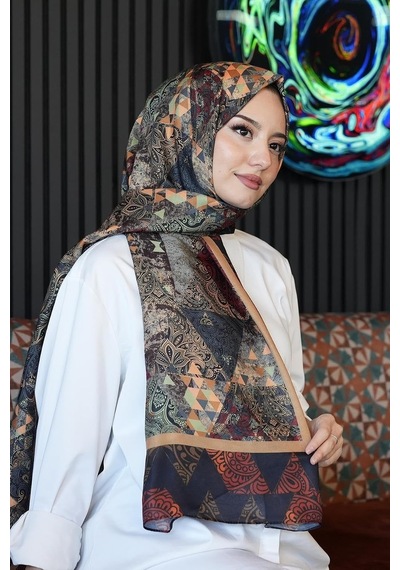 Desen Kahverengi Soft Pamuk Şal Bordo Açik Gri