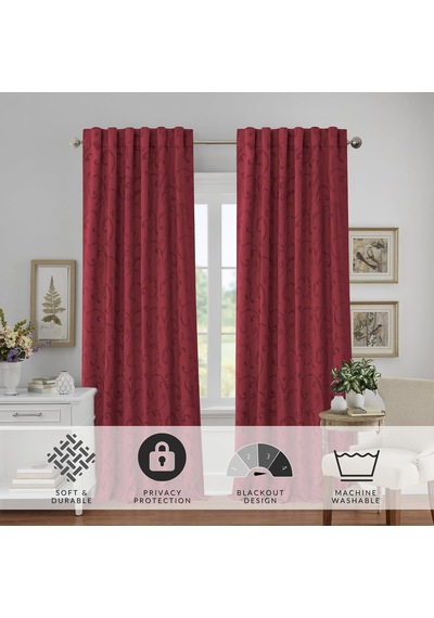 Elrene Home Fashions Mia Jakarlı Kaydırmalı Karartma Pencere Perdesi, 52" X 95" 1 Panel , Kırmızı