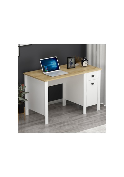 Verona Çalışma Masası - Beyaz / Safir Meşe Beyaz / Meşe