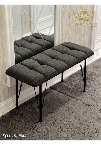 By Hakan Aşkın Metal 4 Ayaklı 90 Cm Eco Keten Antrasit Puf & Bench Tekli 2024 Antrasit Keten
