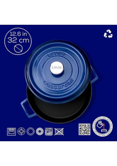 Lava Döküm Çok Amaçlı Yayvan Tencere. Trendy Serisi Çap Ø 32cm. Mavi Genel
