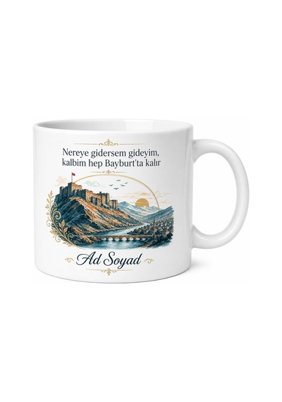 Bayburt Memleket Temalı Kişiye Özel Baskılı Kupa Bardak Hediye Beyaz / Çok Renkli