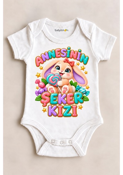 Babylimon Annesinin Şeker Kızı Beyaz Kısa Kollu Çıtçıtlı Bebek Zıbını Beyaz - 930083916 Beyaz