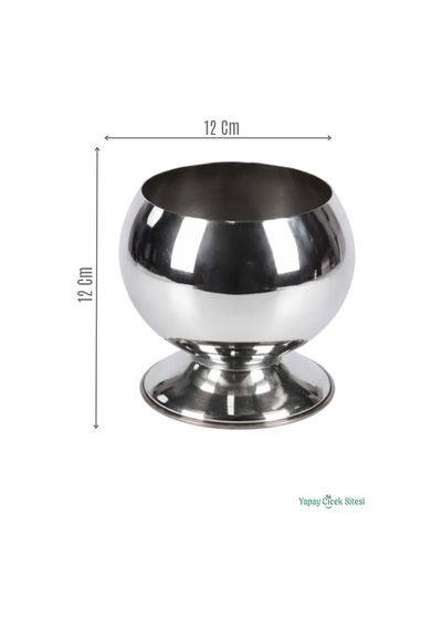 Yapay Çiçek Sitesi Metal Dekoratif Küre Saksı 12 Cm Gümüş
