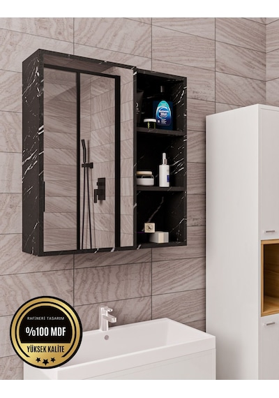 Tek Kapaklı Aynalı Banyo Dolabı Çok Amaçlı Banyo Dolabı Siyah