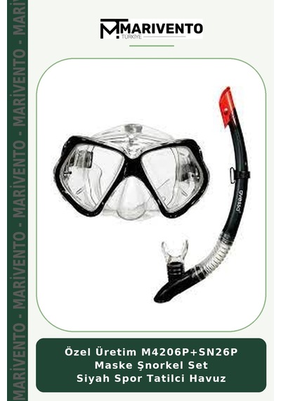 Özel Üretim M4206p+sn26p Maske Şnorkel Set Siyah Spor Tatilci Havuz