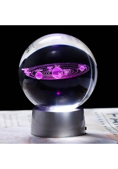 3D Işıklı Gezegen Cam Küre Dekoratif Hediyelik