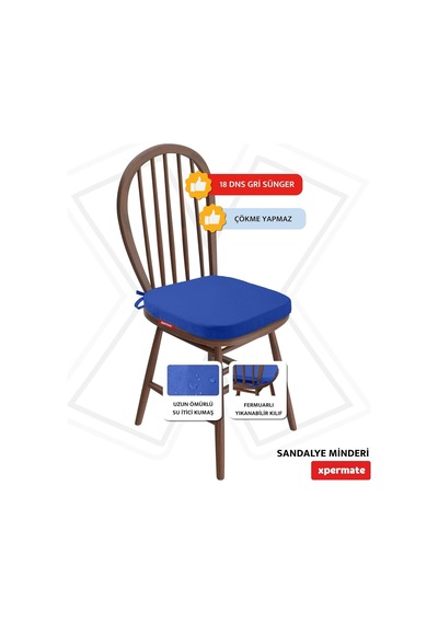 Xpermate Standartfit Oval Sandalye Minderi Fermuarlı Yıkanabilir Kılıf Bağcıklı Su Ve Yağ İtici 42x42x5 Cm Mav Genel