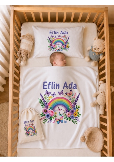 Pia Baby Kız Bebek %100 Pamuk İsme Özel Hastane Çıkışı Hediye Seti Yastık Tulum Battaniye Ve Kese 1045tybkyx Krem
