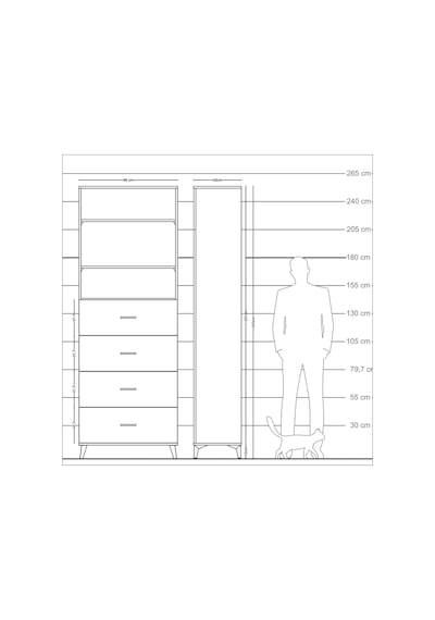 Arges Dolap 3 Raflı 4 Çekmeceli 88x30x243 Çam-çam Çam