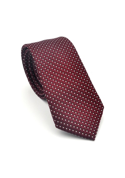 Gaffy Beyaz Küçük Kare Desenli Bordo Dokuma Kumaş Mendilli Slim Fit Kravat // Sdk-2511-3 Bordo