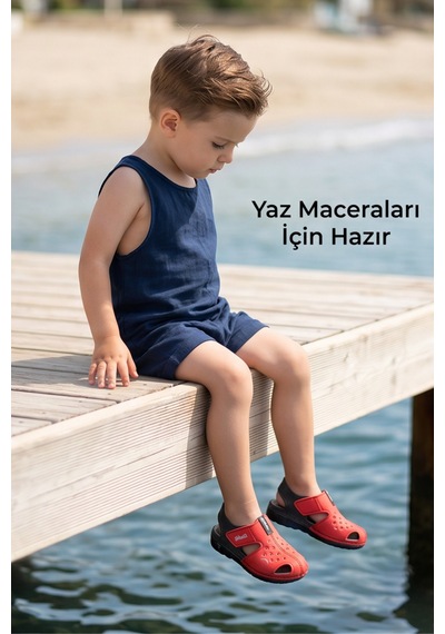 Breezewalk Hafif Ve Esnek Tabanlı Delikli Erkek Çocuk Kırmızı Beyaz Sandalet - Cırt Cırtlı Arka ... Breezewalk Hafif Ve Esnek Tabanlı Delikli Erkek Çocuk Kırmızı Beyaz Sandalet - Cırt Cırtlı Arka ...