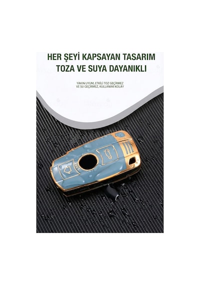 Bmw E60 E61 E70 E81 E87 E90 E91 E92 X1 X5 X3 1 3 5 6 Z4 M3 M5 Gold Kenar Tpu Anahtar Kılıfı Mavi