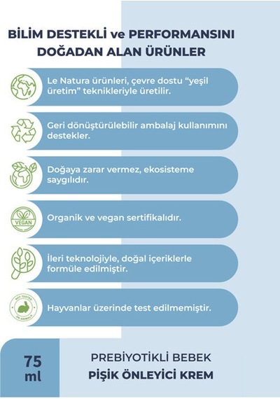 Le Natura Organik Vegan ve Prebiyotikli Bebek Pişik Kremi 75 ML