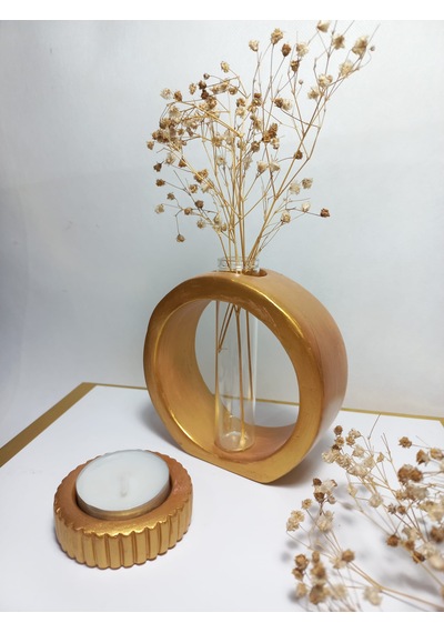Dekoratif Vazo, Cam Tüplü, Yuvarlak Model Gold