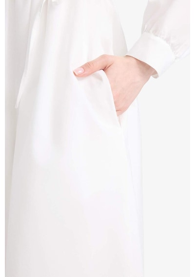 DeFacto Relax Fit Bisiklet Yaka Kuşaklı Poplin Uzun Kollu Maxi Tesettür Elbise F1382AX25SMER105
