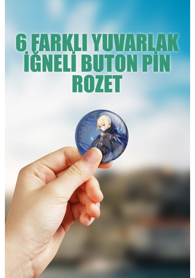 Dainsleif Genshin İmpact Çanta Süsü Rozet İğneli Buton Rozet Seti 6 Adet Çok Renkli