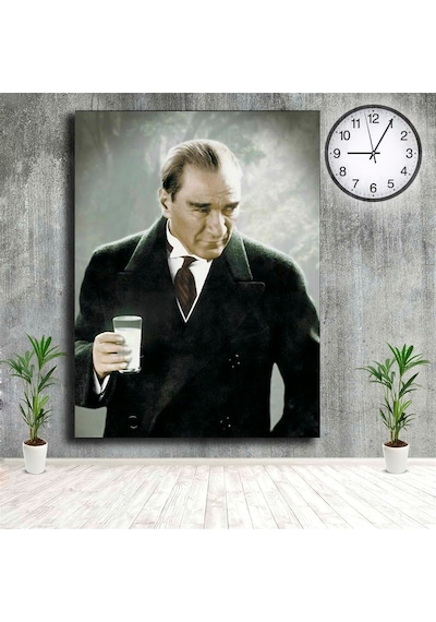 Atatürk Tablosu Elinde Bardak Ile Mustafa Kemal Kanvas Tablo