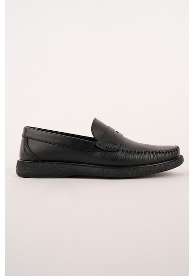 Muggo Gentz Hakiki Deri Rahat Taban Erkek Günlük Klasik Loafer Ayakkabı Siyah