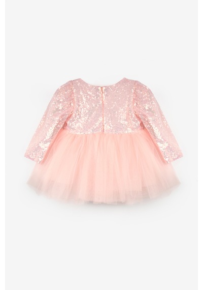 Le Mabelle Somon Pullu Uzun Kollu Kız Bebek Elbise - Berry Pembe
