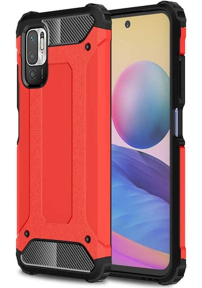 Kilifone - Xiaomi Uyumlu Redmi Note 10 5g - Kılıf Çift Katman Zırh Tank Crash Military Kapak - Kırmızı