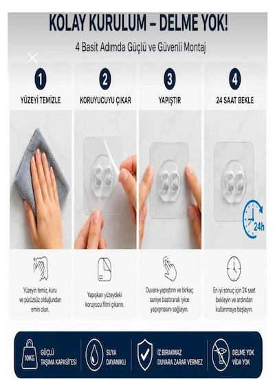 20 Li Güçlü Kendinden Yapışkanlı Kancalar Köşe Rafı Banyo Rafı Duş Rafı Kancası, Su Geçirmez Askı Beyaz