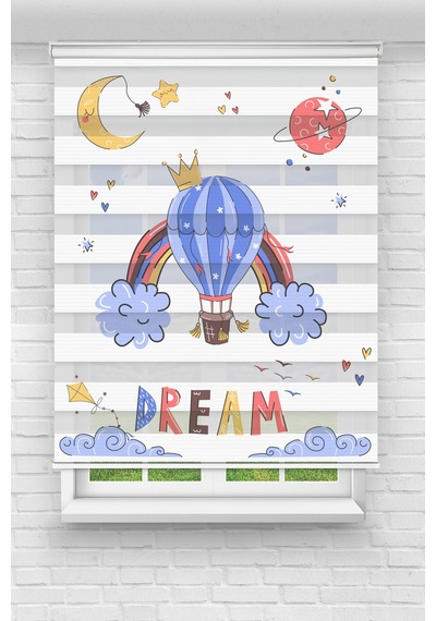 Perdecizade Enxboy Balon Dijital Baskılı Zebra Perde-cocuk Odası-stor Perde Renkli