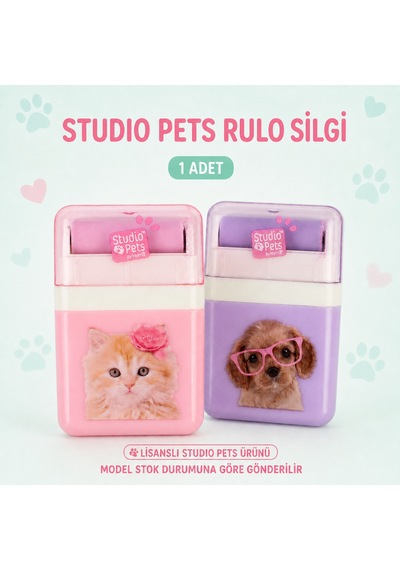 Bakgelal Studio Pets Rulo Silgi Kedi Köpek Desenli Kapaklı Sevimli Okul Silgisi 1 Adet - 9091812007845