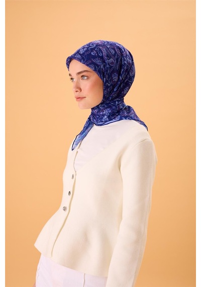 Silk Home İnce Pamuk Soft Eşarp Morcivert-lila Desenli Tok Duruşlu 90x90 Çok Renkli