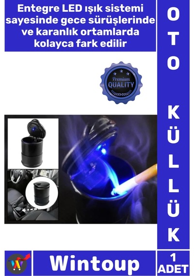 Küllük Araba Aksesuarı Yanmaz Plastik Kapaklı Taşınabilir Araç İçi Gece Görüşü Işıklı Oto Küllük