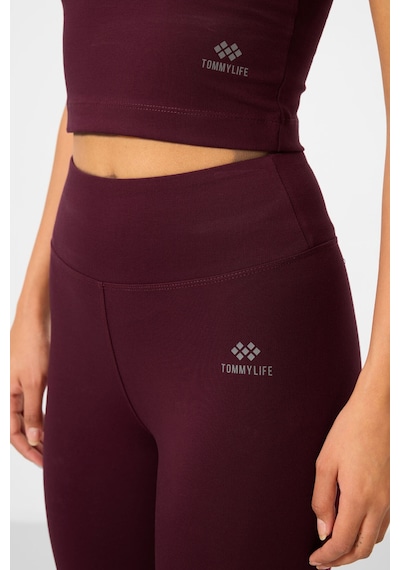 Tommylife Bordo Yüksek Bel Kapri-crop Atlet Slim Fit Kadın Tayt Takım - 95284