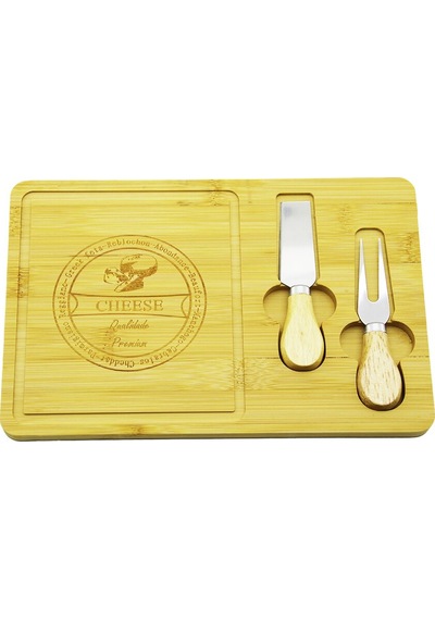 Bıçak Sağ 19x29cm -1.5cm Ahşap Bambu Kahvaltı Peynir Sunum Tabak 2peynir Bıçak Ahşap Saplı 4887 Çok Renkli
