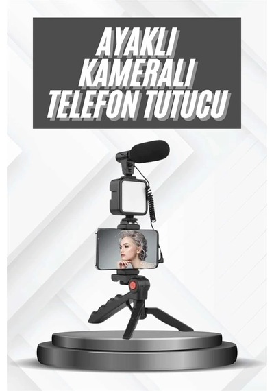 Mey İthalat Telefon Tutucu Mikrofonlu Işıklı Youtuber Video Kayıt