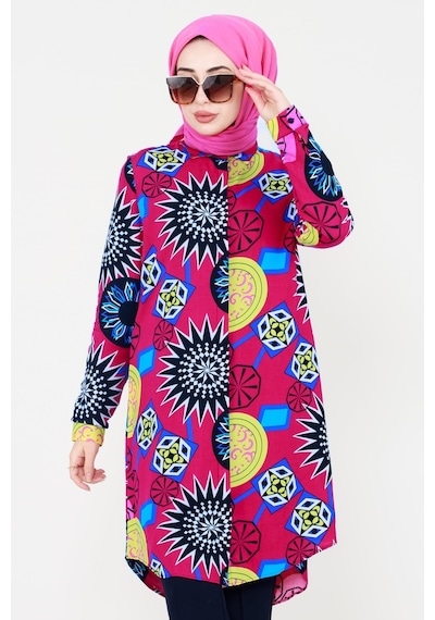 Sevitli Etnik Desenli Viscon Tunik-fuşya-3125-fuşya Fuşya