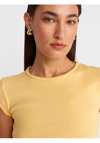 Dilvin 31779 Bisiklet Yaka Basic T-shirt-sarı Sarı