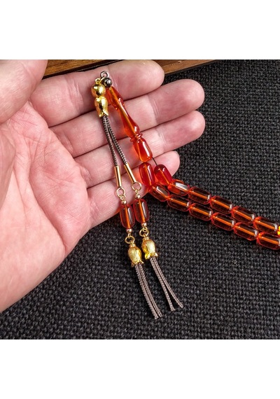 7x11 mm Bal Rengi Ateşi Kehribar İsme Özel Tesbih