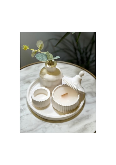 Beyaz Renk Özel Tasarım Kokulu Mum Ve Vazo Aksesuar Seti Tealight Harictir