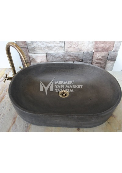 Bazalt Antrasit Oval Dizayn Geniş Kare Lavabo