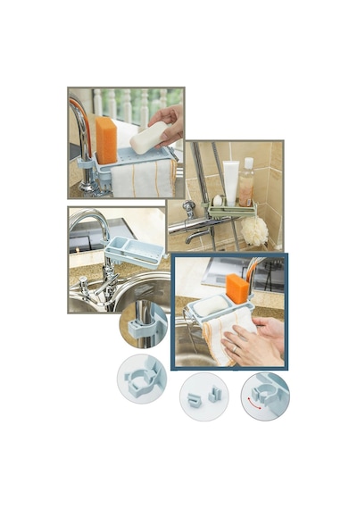 Musluğa Takılan Sünger Havlu Askılı Sabun Hazneli Mutfak Banyo Lavabo Düzenleyici Organizer Bej