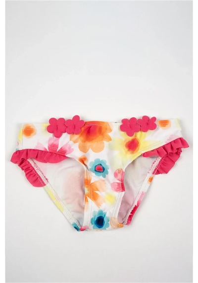 Adisia Kız Çocuk Fuşya Çiçek Desenli Fırfırlı Bikini Altı Fuşya