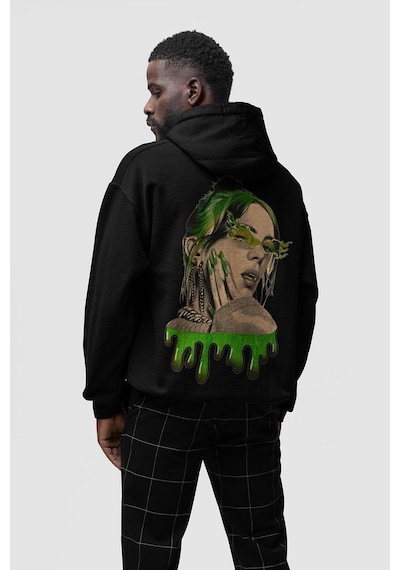 Sevbano Tasarım Billie Eilish Baskılı Unisex Oversize Tasarım Şarkıcı Hoo Siyah