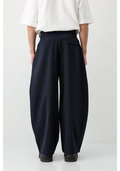 Vamos Barrel Fit Tailored Fit Kemerli Pantolon Lacivert