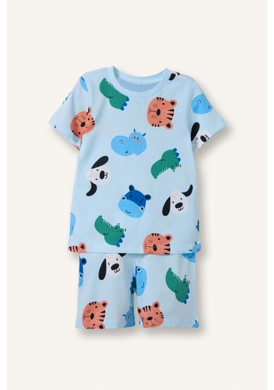 Defacto Hayvan Baskılı 2li Pijama Açık Mavi Takımı Erkek Bebek H7902a526hsbe440 Mavi-be440