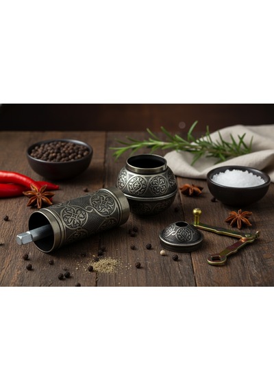 Zamak Metal Kalay Renk 3 Lü Set Karabiber,kahve,çörek Otu El Değirmeni Öğütücü Grinder Koyu Gri