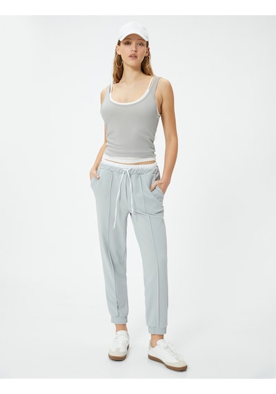 Koton Jogger Pantolon Çift Bel Detaylı Bağlamalı Nervürlü Gri 4sal40146ık Gri
